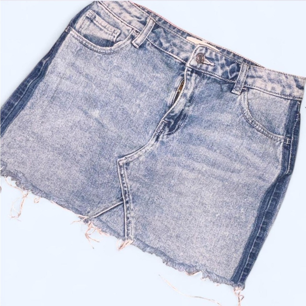 PacSun Light Blue Denim Skirt with Frayed Edge
